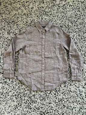 Quince 100% European Linen Long Sleeve Shirt Button Down Taupe Brown Chambray S